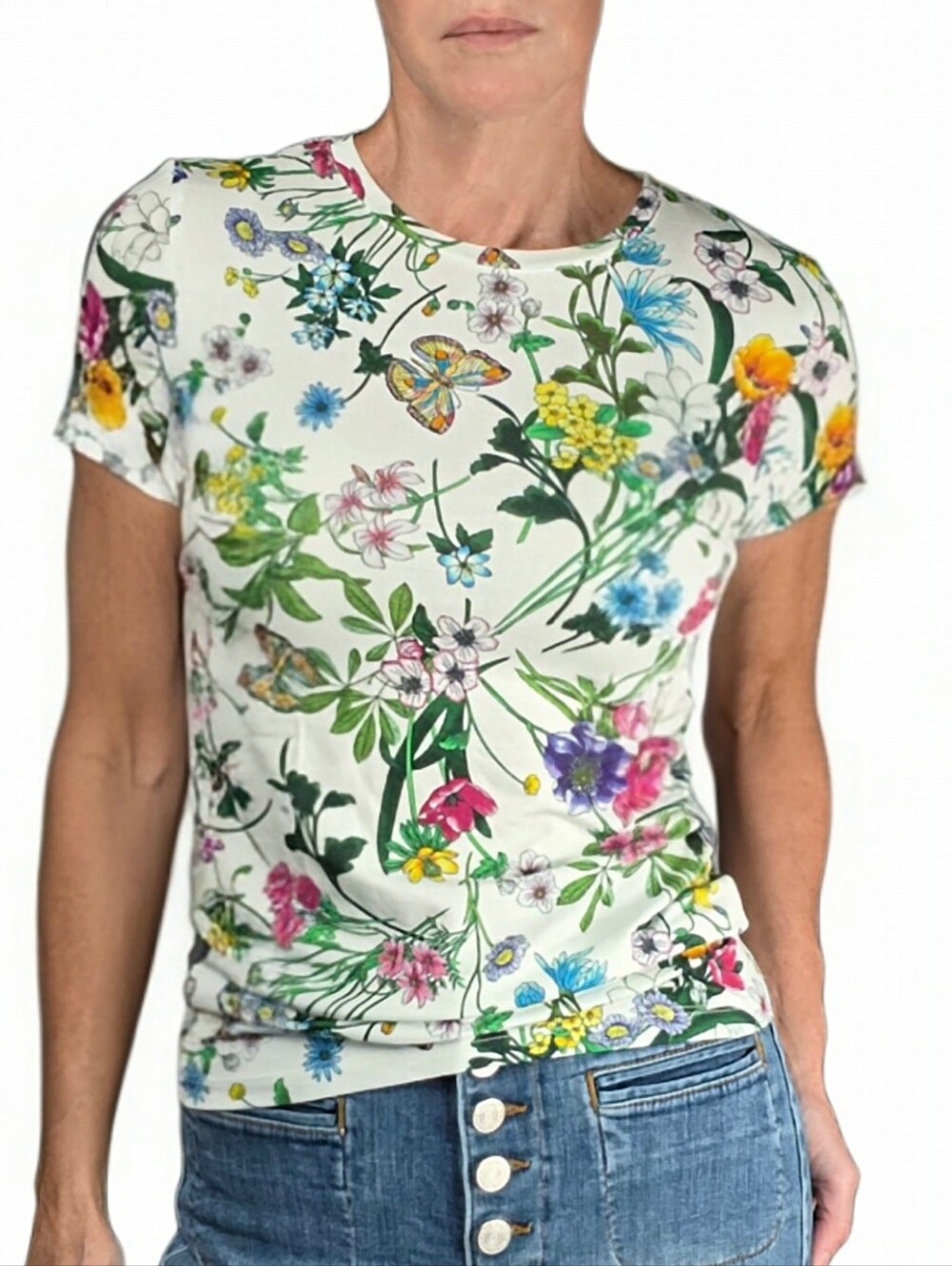 L'AGENCE Ressi Short Sleeve Tee In White Multi Botanical